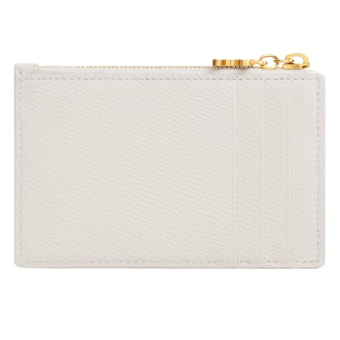 CELINE ZIPPED CARD HOLDER TRIOMPHE CHARMS IN GRAINED CALFSKIN RICE