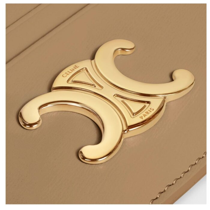 CELINE CARD HOLDER TRIOMPHE IN SHINY CALFSKIN SMOKED BROWN