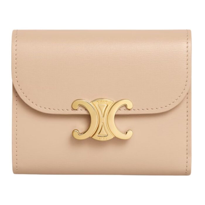 CELINE SMALL FLAP WALLET TRIOMPHE IN SHINY CALFSKIN CLOUDY GREY