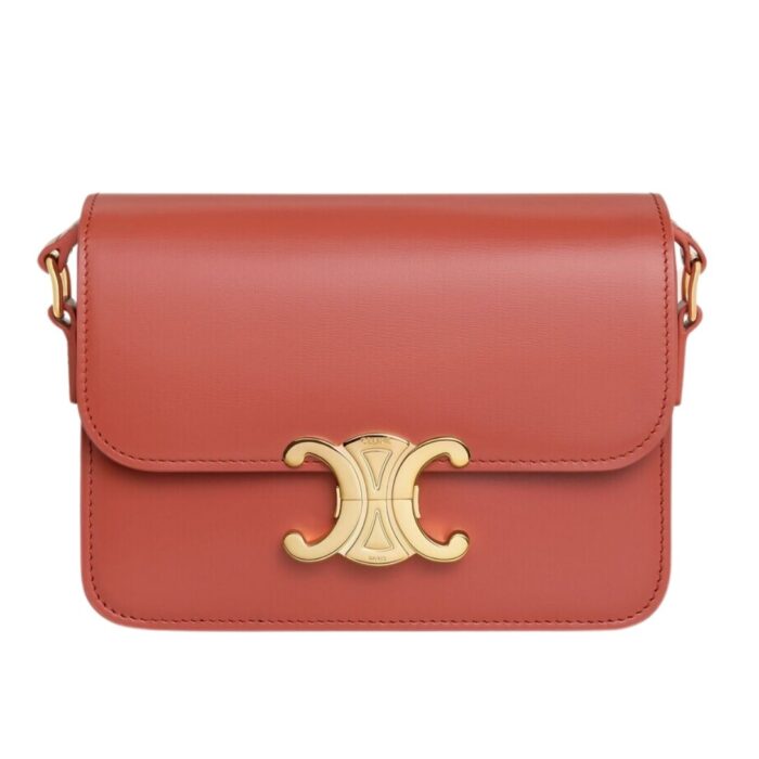 CELINE TEEN TRIOMPHE BAG IN SHINY CALFSKIN RED CANYON