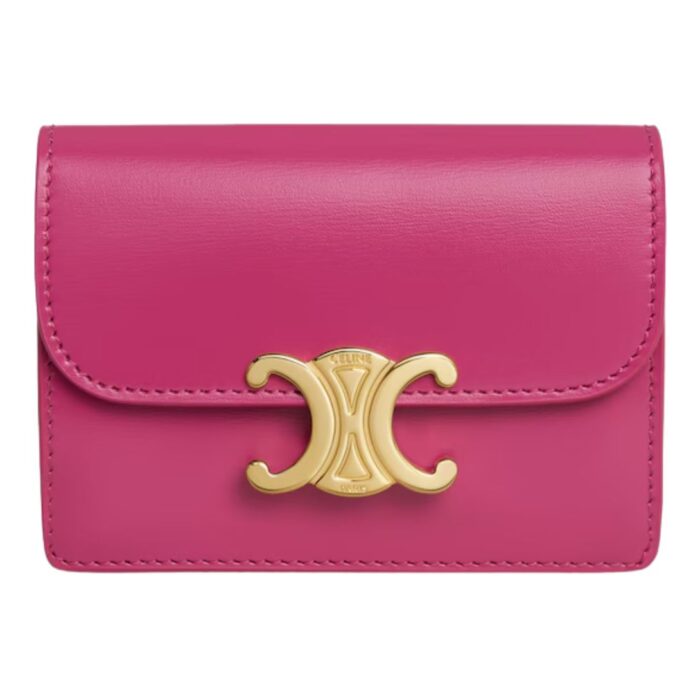 CELINE CARD HOLDER WITH FLAP TRIOMPHE IN SHINY CALFSKIN OAT BEIGE