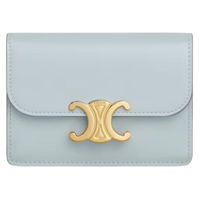 CELINE CARD HOLDER WITH FLAP TRIOMPHE IN SHINY CALFSKIN BLACK