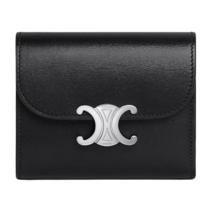 CELINE SMALL FLAP WALLET TRIOMPHE IN SHINY CALFSKIN CLOUDY GREY