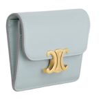 CELINE CARD HOLDER WITH FLAP TRIOMPHE IN SHINY CALFSKIN ICE BLUE