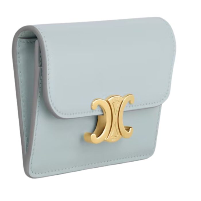 CELINE CARD HOLDER WITH FLAP TRIOMPHE IN SHINY CALFSKIN ICE BLUE