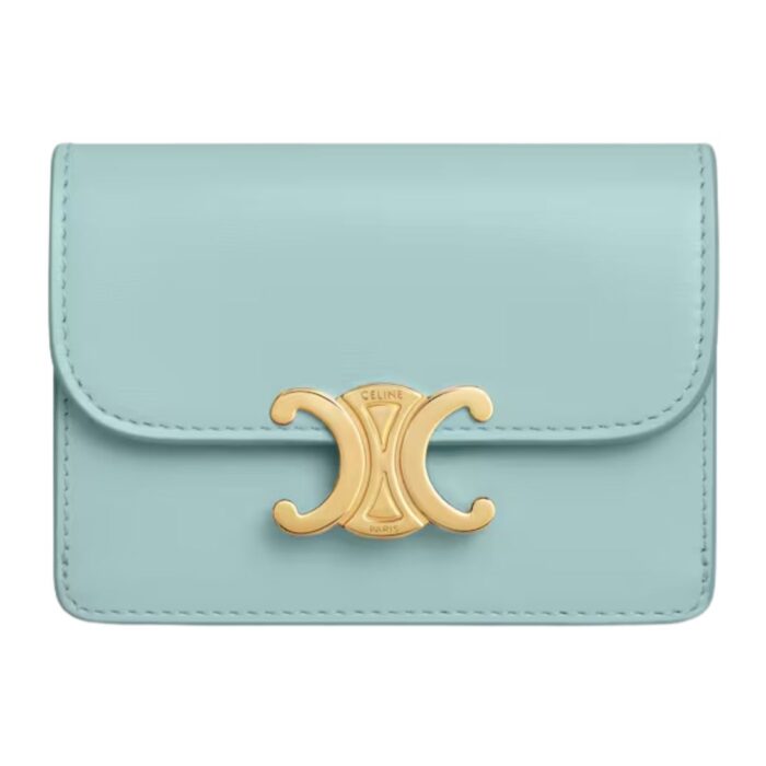 CELINE CARD HOLDER WITH FLAP TRIOMPHE IN SHINY CALFSKIN BLACK