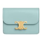CELINE CARD HOLDER WITH FLAP TRIOMPHE IN SHINY CALFSKIN ICE BLUE