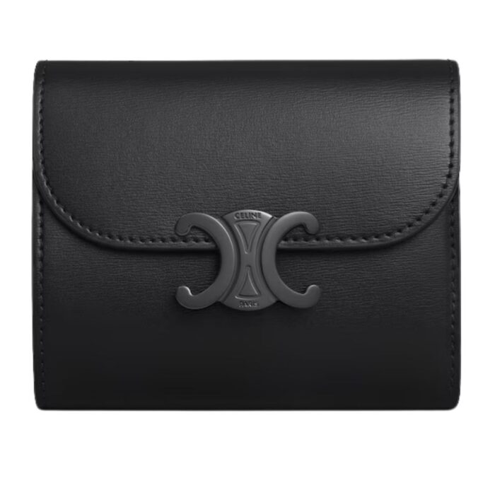 CELINE SMALL FLAP WALLET TRIOMPHE IN SHINY CALFSKIN CLOUDY GREY