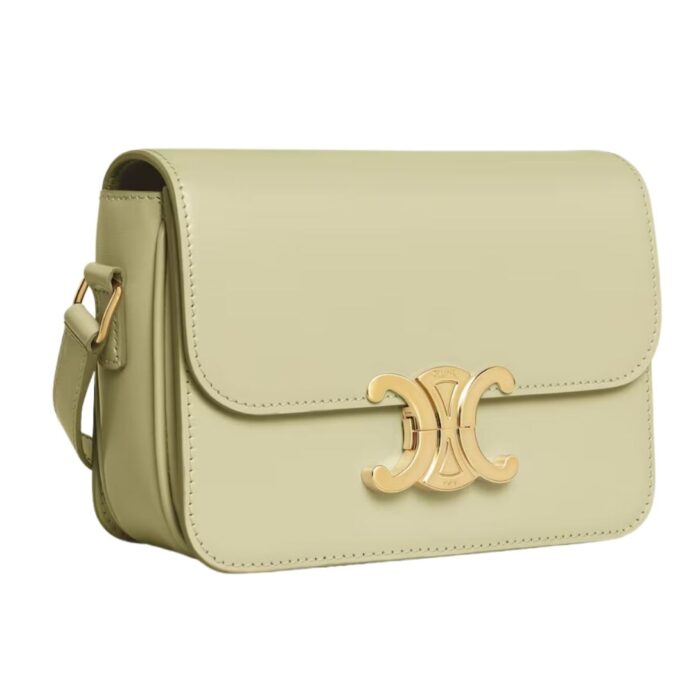 CELINE TEEN TRIOMPHE BAG IN SHINY CALFSKIN ALMOND GREEN