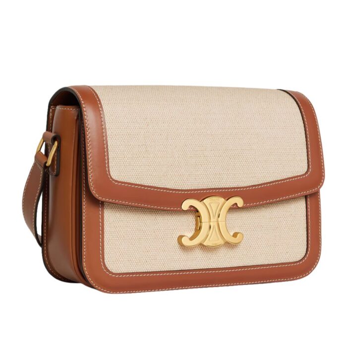 CELINE CLASSIQUE TRIOMPHE BAG IN TEXTILE AND CALFSKIN