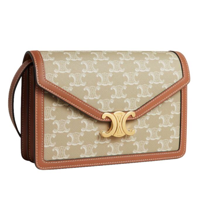 CELINE ENVELOPPE BAG IN TRIOMPHE CANVAS AND CALFSKIN