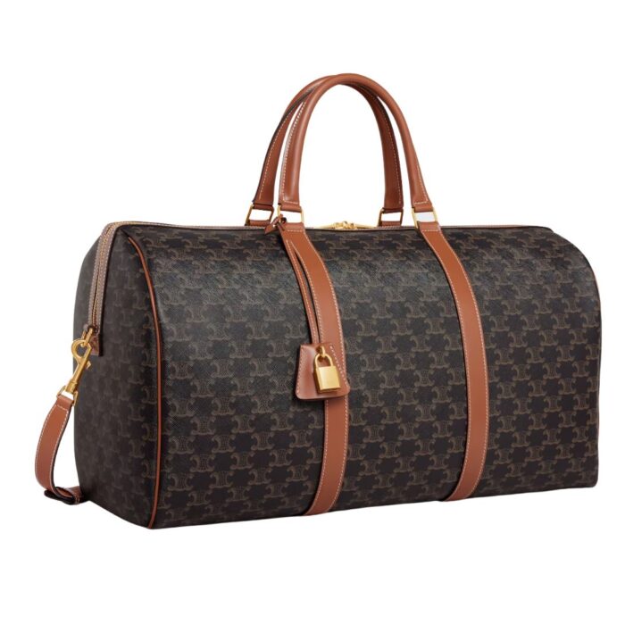 CELINE LARGE TRAVEL BAG IN TRIOMPHE CANVAS AND CALFSKIN