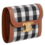 CELINE SMALL FLAP WALLET TRIOMPHE IN VICHY TEXTILE AND CALFSKIN