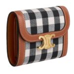 CELINE SMALL FLAP WALLET TRIOMPHE IN VICHY TEXTILE AND CALFSKIN BLACK-WHITE