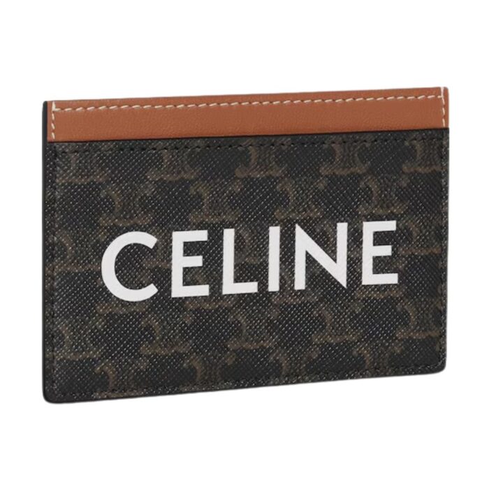 CELINE CARD HOLDER IN TRIOMPHE CANVAS WITH CELINE PRINT TAN