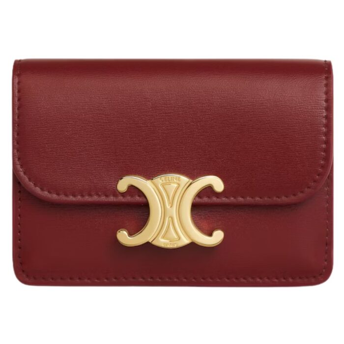 CELINE CARD HOLDER WITH FLAP TRIOMPHE IN SHINY CALFSKIN BLACK