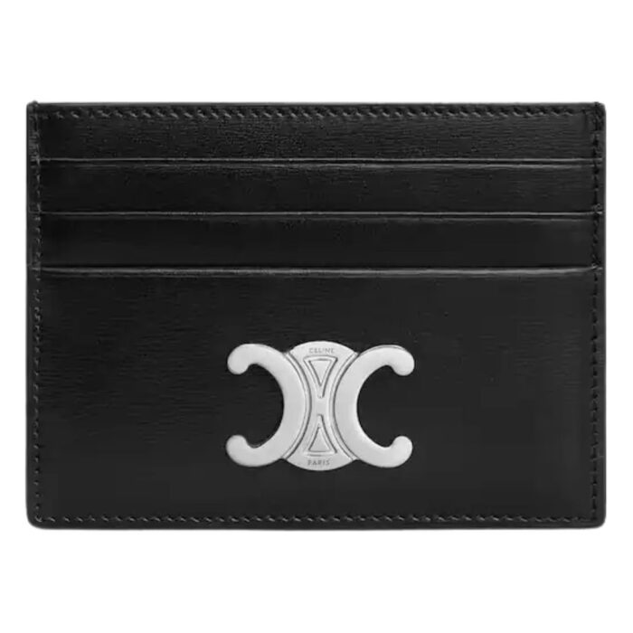 CELINE CARD HOLDER TRIOMPHE IN SHINY CALFSKIN SMOKED BROWN