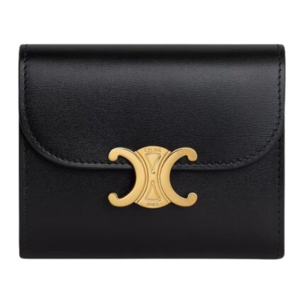 CELINE SMALL FLAP WALLET TRIOMPHE IN SHINY CALFSKIN BLACK