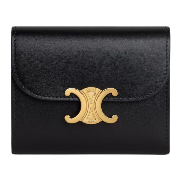 CELINE SMALL FLAP WALLET TRIOMPHE IN SHINY CALFSKIN CLOUDY GREY