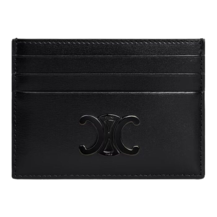 CELINE CARD HOLDER TRIOMPHE IN SHINY CALFSKIN SMOKED BROWN
