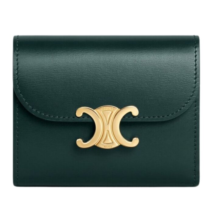 CELINE SMALL FLAP WALLET TRIOMPHE IN SHINY CALFSKIN CLOUDY GREY