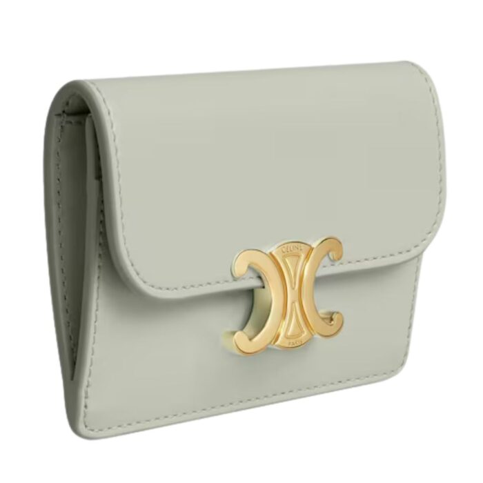 CELINE CARD HOLDER WITH FLAP TRIOMPHE IN SHINY CALFSKIN LIGHT CLAY