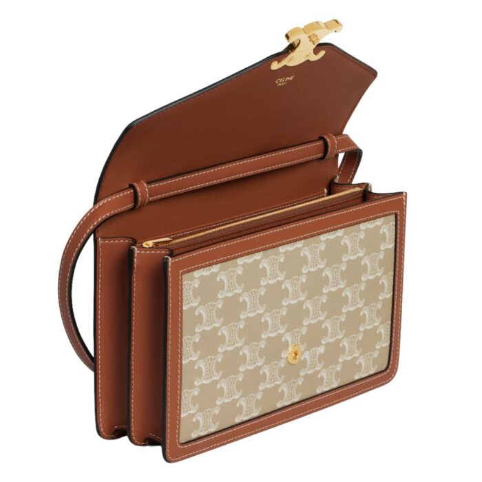 CELINE ENVELOPPE BAG IN TRIOMPHE CANVAS AND CALFSKIN