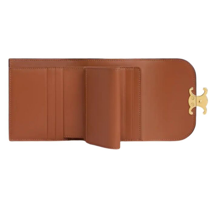 CELINE SMALL FLAP WALLET TRIOMPHE IN VICHY TEXTILE AND CALFSKIN