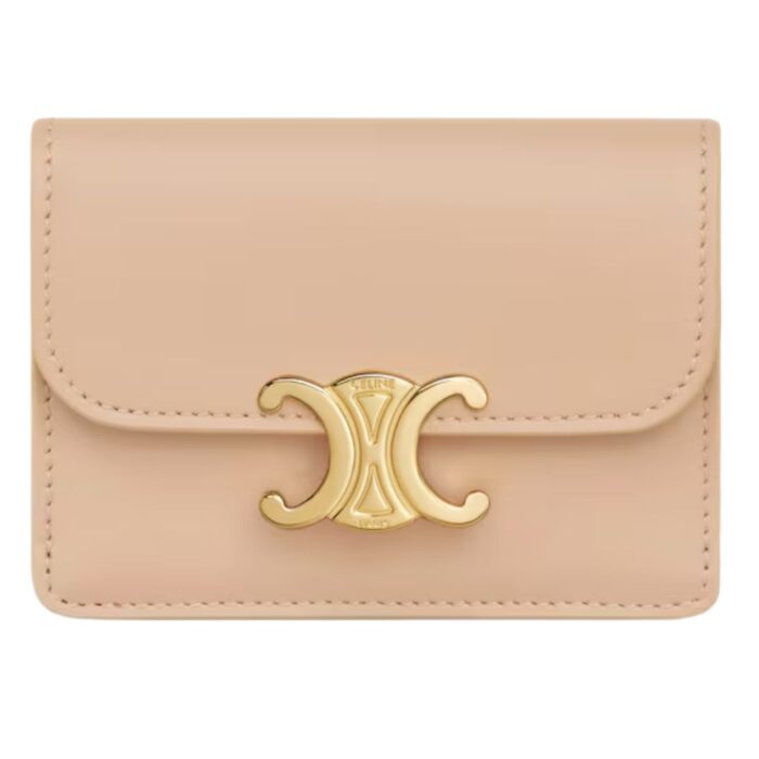 CELINE CARD HOLDER WITH FLAP TRIOMPHE IN SHINY CALFSKIN BLACK