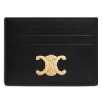 CELINE CARD HOLDER TRIOMPHE IN SHINY CALFSKIN SMOKED BROWN