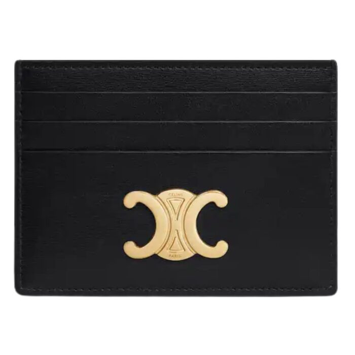 CELINE CARD HOLDER TRIOMPHE IN SHINY CALFSKIN SMOKED BROWN