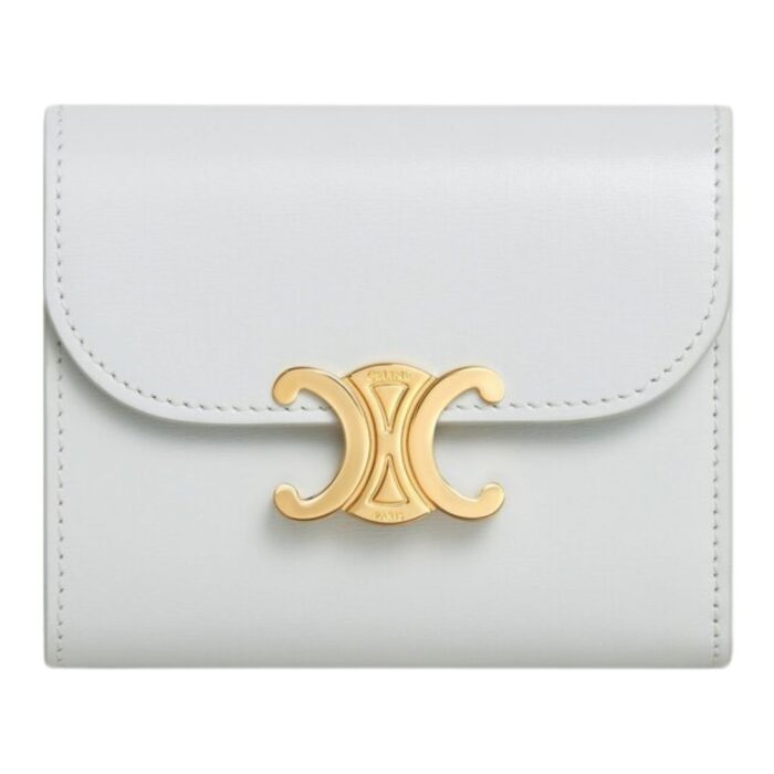 CELINE SMALL FLAP WALLET TRIOMPHE IN SHINY CALFSKIN CLOUDY GREY