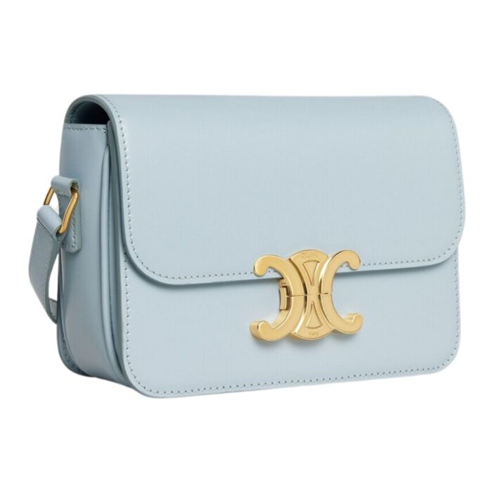 CELINE TEEN TRIOMPHE BAG IN SHINY CALFSKIN ICE BLUE