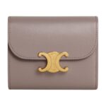 CELINE SMALL FLAP WALLET TRIOMPHE IN SHINY CALFSKIN CLOUDY GREY