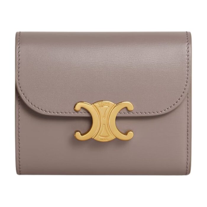 CELINE SMALL FLAP WALLET TRIOMPHE IN SHINY CALFSKIN CLOUDY GREY