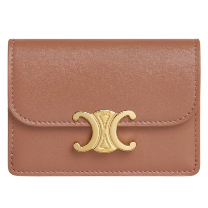 CELINE CARD HOLDER WITH FLAP TRIOMPHE IN SHINY CALFSKIN BLACK