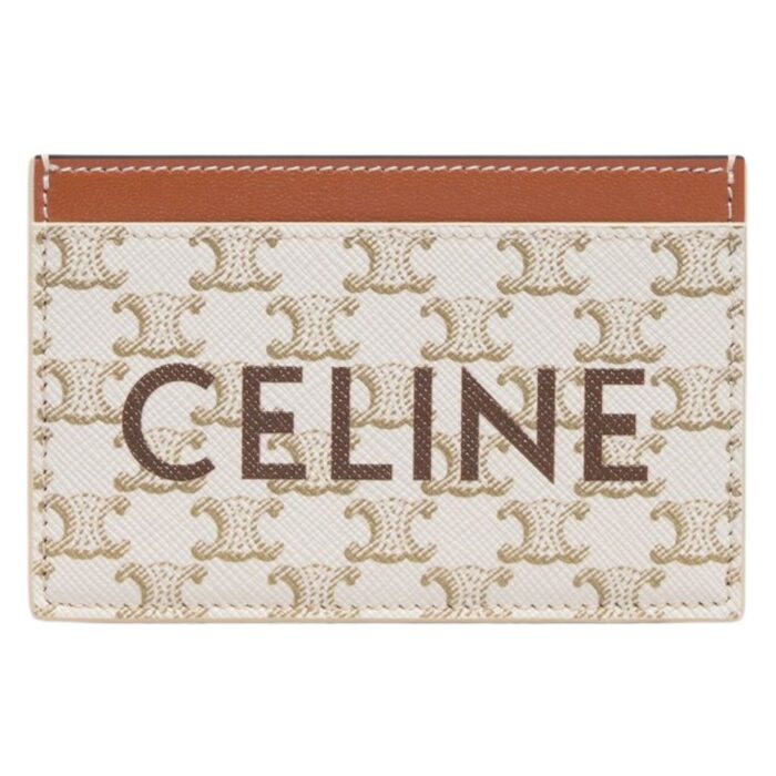 CELINE CARD HOLDER IN TRIOMPHE CANVAS WITH CELINE PRINT TAN