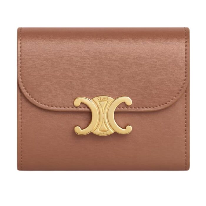 CELINE SMALL FLAP WALLET TRIOMPHE IN SHINY CALFSKIN CLOUDY GREY