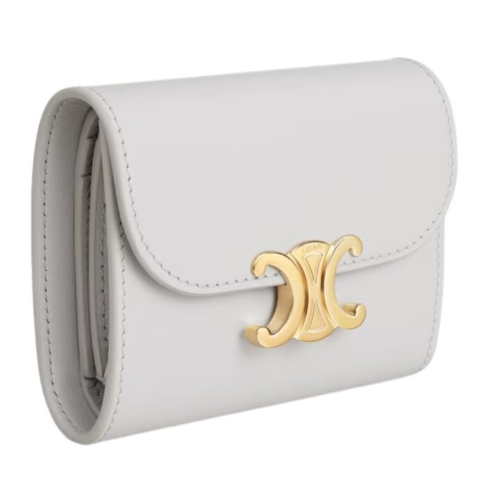 CELINE SMALL FLAP WALLET TRIOMPHE IN SHINY CALFSKIN CLOUDY GREY
