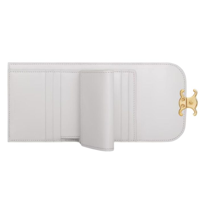 CELINE SMALL FLAP WALLET TRIOMPHE IN SHINY CALFSKIN CLOUDY GREY