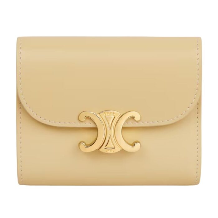 CELINE SMALL FLAP WALLET TRIOMPHE IN SHINY CALFSKIN CLOUDY GREY