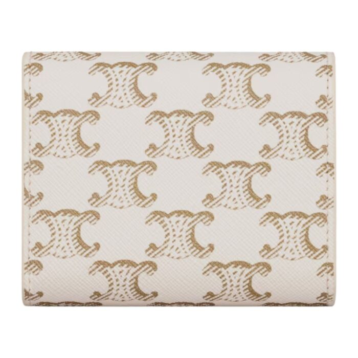 CELINE SMALL FLAP WALLET TRIOMPHE IN TRIOMPHE CANVAS WHITE-TAN