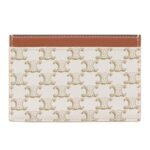 CELINE CARD HOLDER IN TRIOMPHE CANVAS WITH CELINE PRINT WHITE-TAN