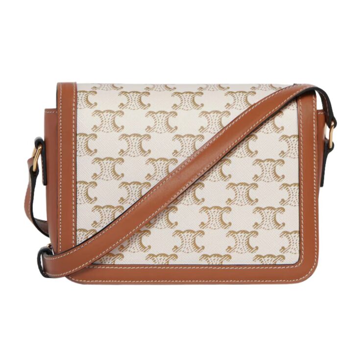 CELINE TEEN TRIOMPHE BAG IN TRIOMPHE CANVAS AND CALFSKIN WHITE