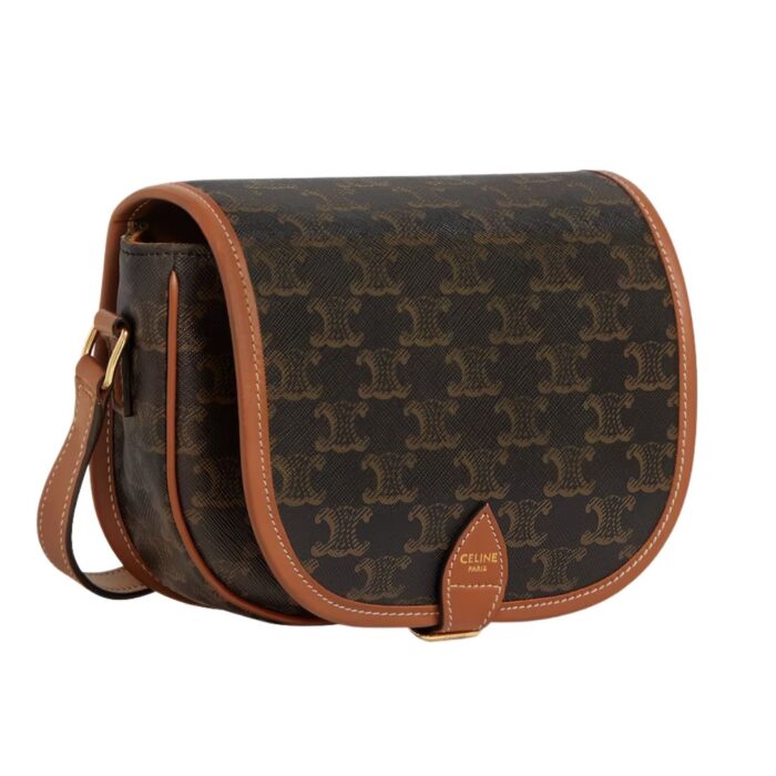 CELINE MEDIUM FOLCO BAG IN TRIOMPHE CANVAS AND CALFSKIN TAN