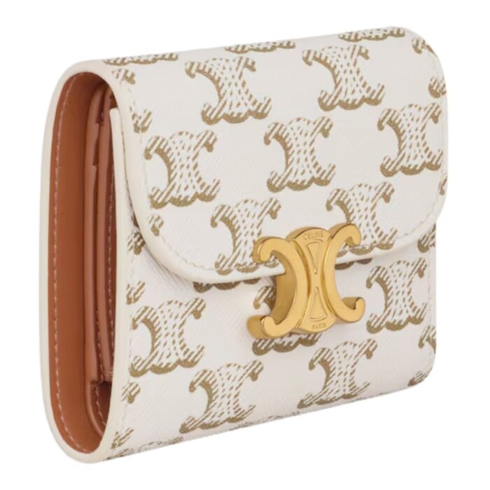 CELINE SMALL FLAP WALLET TRIOMPHE IN TRIOMPHE CANVAS WHITE-TAN