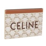 CELINE CARD HOLDER IN TRIOMPHE CANVAS WITH CELINE PRINT WHITE-TAN