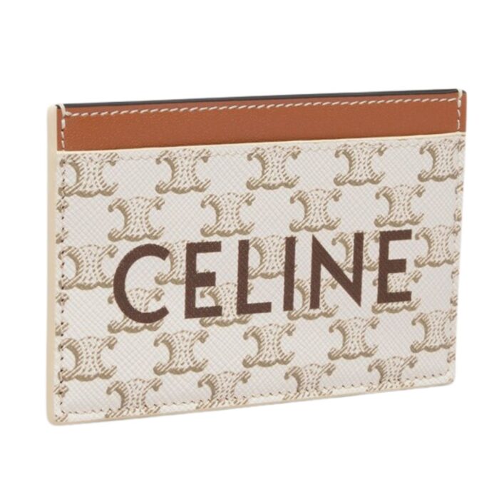 CELINE CARD HOLDER IN TRIOMPHE CANVAS WITH CELINE PRINT WHITE-TAN