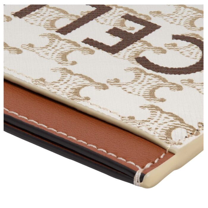 CELINE CARD HOLDER IN TRIOMPHE CANVAS WITH CELINE PRINT WHITE-TAN