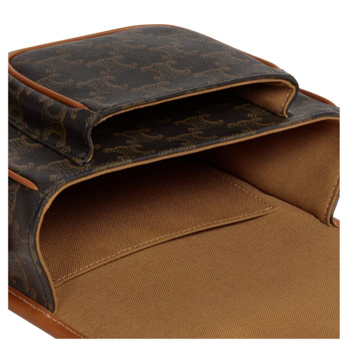 CELINE MEDIUM FOLCO BAG IN TRIOMPHE CANVAS AND CALFSKIN TAN